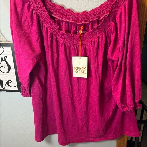 Knox Rose Smocked Bishop Top Women's Magenta NWT Size Medium - Picture 5 of 8